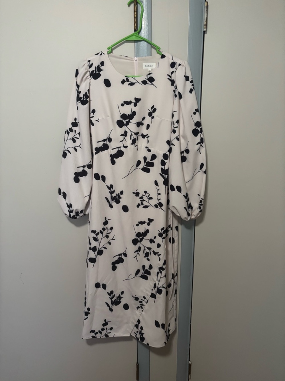 White Floral Midi Dress with Balloon Sleeves